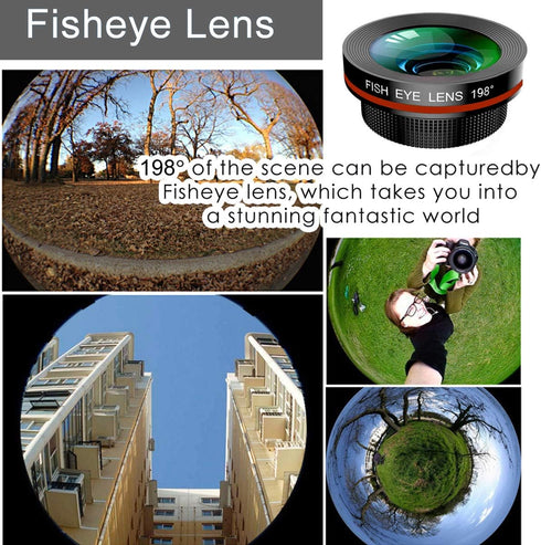 KINGMAS 3 in 1 Universal 198° Fish Eye Lens + 0.63X Wide-Angle Lens + 15X Macro Clip Camera Lens Kit for iPad iPhone Samsung Android and Most Smar...