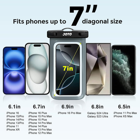 JOTO Up to 7" Universal Waterproof Phone Case for iPhone 16 15 14 13 Plus Pro Max, IPX8 Cellphone Dry Bag 12 11 Pro Max XR X 8 7 6S Plus SE, Galax...
