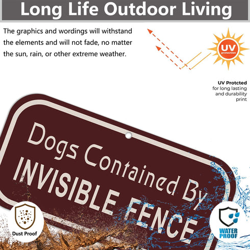 2 Pack Dogs Contained by Invisible Fence Signs 12 x 6 Inches Dog Warning Yard Signs Metal Reflective Sturdy Rust Aluminum Waterproof Easy to Insta...