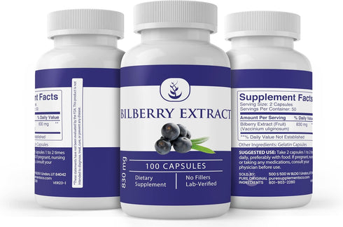 Pure Original Ingredients Bilberry Extract, (100 Capsules) Always Pure, No Additives Or Fillers, Lab Verified...