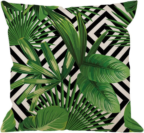 HGOD DESIGNS Palm Pillow Case, Summer Exotic Jungle Plant Tropical Palm Leaves on The Geometric Cotton Linen Cushion Cover Square Standard Home De...