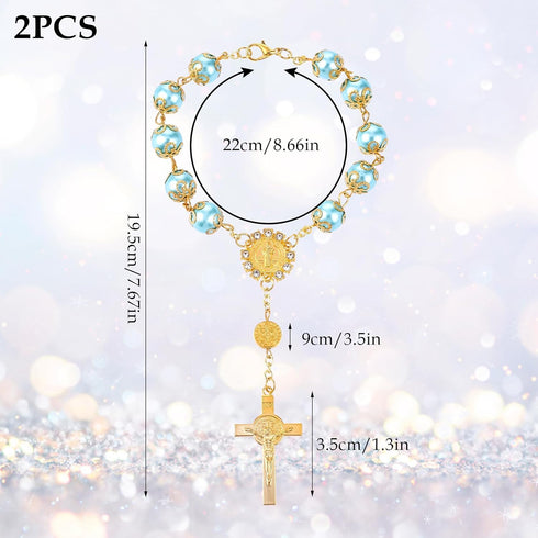 Cobee Car Rosary, 2-Piece Cross Auto Rosary, Rear View Mirror Pendant, Car Hanging Accessories, Interior Decor for Women & Men (Blue Gold)...