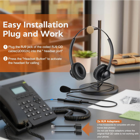 Lightweight Wired RJ9 Telephone Headphone Call Center Headset, Corded Deskphone Headset Compatible with Yealink T26 T31 T33 T42 T46 T48 T53 T54 et...