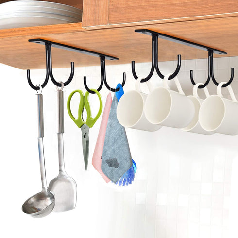 Mocoum Under Cabinet Mug Rack, Rustic Mug Organizer Rack Cup Holder Under Shelf Hanging Hooks Rack for Mugs, Coffee Cups and Kitchen Utensils Disp...