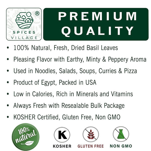 SPICES VILLAGE Dried Basil (2.3 oz), Basil Spice, All Natural Fresh Leaves, Pure Mediterranean Seasoning - Kosher Certified, Gluten Free, Non GMO,...