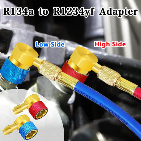 R1234yf to R134a Aadapter, 90 Degrees R134a to R1234yf Adapters, High/Low Pressure Side R1234yf Quick Couplers kit, R1234yf to R134a Conversion Ad...