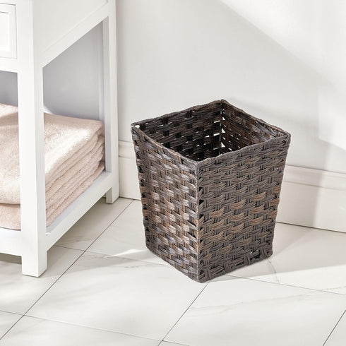 mDesign Small Woven Basket Trash Can Wastebasket - Square Garbage Container Bin for Bathrooms, Kitchens, Home Offices, Craft, Laundry, Utility Roo...