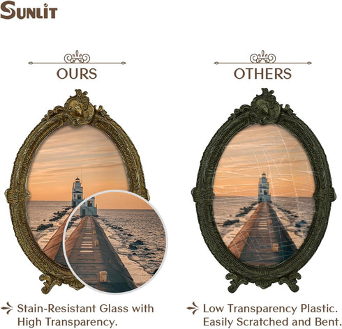 Sunlit Vintage Picture Frame 5x7 Inch, Oval Antique Photo Frames with Glass Front, Luxury Photo Display, Tabletop Wall Hanging, Gift Ideas, Brown...
