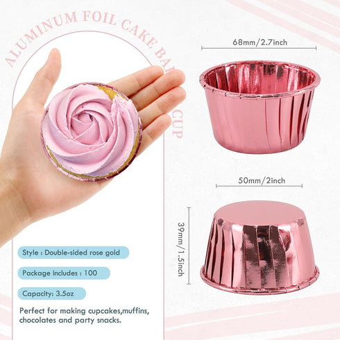 Rose Gold Foil Cupcake Liners,100 pcs Disposable Muffin Liners 3.5 Oz Wrappers for Baking, Metallic Muffin Paper Cases Baking Cups...
