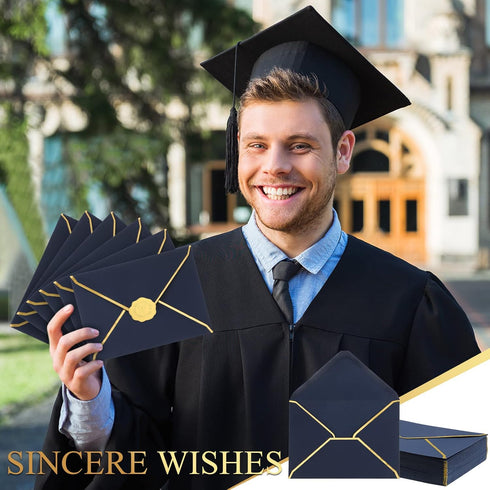 50 Pcs A7 Envelopes 5 x 7 Card Envelopes and 50 Pcs Gold Embossed Wax Seal Envelopes Self Adhesive V Flap Envelopes with Gold Border for Graduatio...