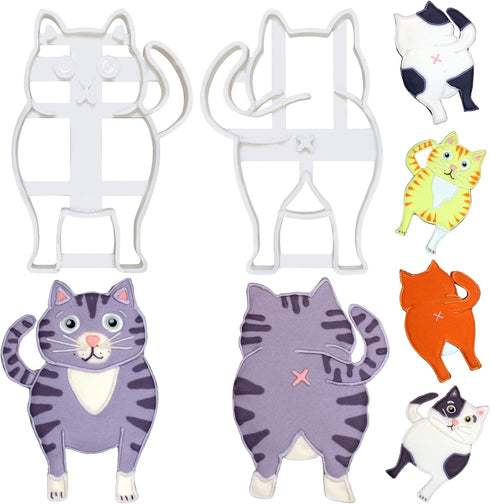 Chonky Kitty Cookie Cutter Set - 2 Pieces - Large 4" Size - Front and Back Cat Butt Cookie Cutters - Baking Supplies - Fondant - Candy - Sandwich ...