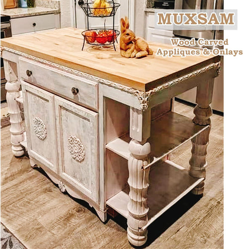 MUXSAM 4Pcs Wood Carved Appliques Onlays, Unpainted Little Wooden Corners Flower Carvings Decals for Mirrors Cabinets Walls Doors Chests Dressers ...