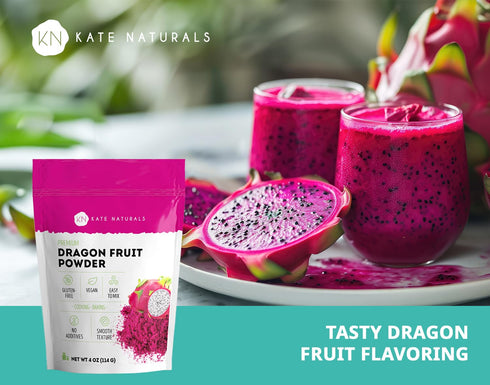 Kate Naturals Dragon Fruit Powder for Baking & Drinks (4oz). Vegan, Gluten Free Dried Pink Pitaya Powder for Dragonfruit Syrup, Smoothies & Food C...