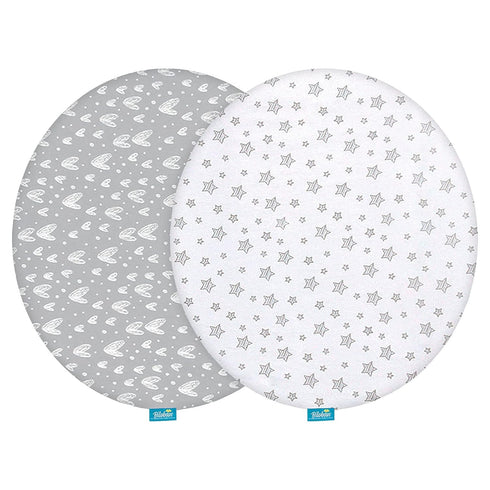 Bassinet Sheets Compatible with Fisher-Price On-The-Go Baby Dome, 2 Pack, 100% Jersey Knit Cotton Fitted Sheets, Breathable and Heavenly Soft, Gre...
