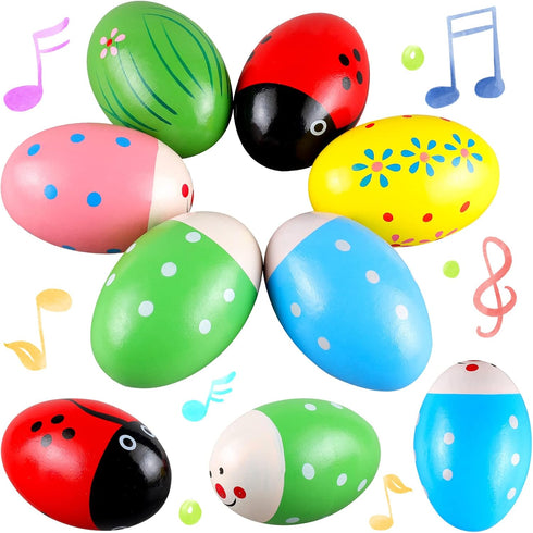 LOOIKOOS Wooden Egg Shakers Maracas Percussion Musical for Party Favors Easter Basket Stuffers for Babies Shaker Eggs for Toddlers(12pcs)...