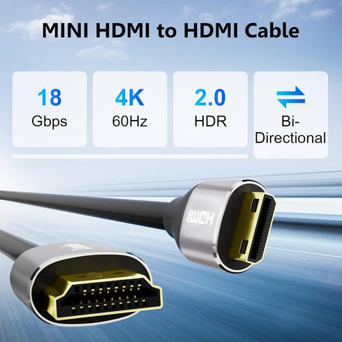HDMI to Mini HDMI Cable 4 FT, High Speed HDMI to Mini HDMI Cable, Bi-Directional 2.0 Cord, 4K@60Hz, Compatible with Camera, Camcorder, Tablet and ...