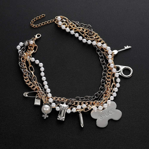 Cosplay Costume Accessories Gold Layered Chain Choker Multi Charm Pendant Pearl Chain Bruce Necklace for Women...