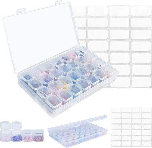 Mlife Diamond Art Painting Storage Containers with Label Stickers, 1 Pack 28 Grids Clear Mini Storage Box, Art Craft Supply Bead Organizers for Je...