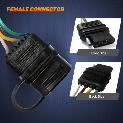 Trailer Wire Extension 4-Way 4 Pin Plug, 4 Wire 4-Flat Connector with Male & Female Plug 18 AWG 59 inch Hitch Light Trailer Wiring Harness Extende...