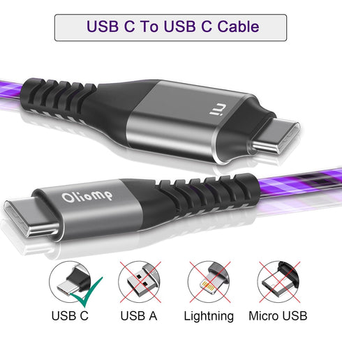 USB C to USB C Fast Charging Cable 6ft 60W 3A USB Type C Charger Led Light up Charger Compatible with Samsung Galaxy S23/S22/S21/S20 /S10/S9/S8/No...