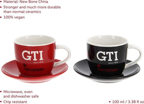 BRISA VW Collection - Volkswagen Espresso Cups Coffee-Tea-Cappuccino Set in GTI Design (The Legend/Red & Black/2-Piece Set/100ml/3.4 fl oz)...