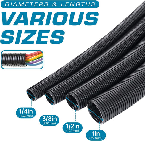 Nippon America 3/4" X 20 ft Split Wire Loom Flex-Guard Convoluted Tubing (LM-34-20), Protective Split Cable Sleeves for Automotive Home Industrial...