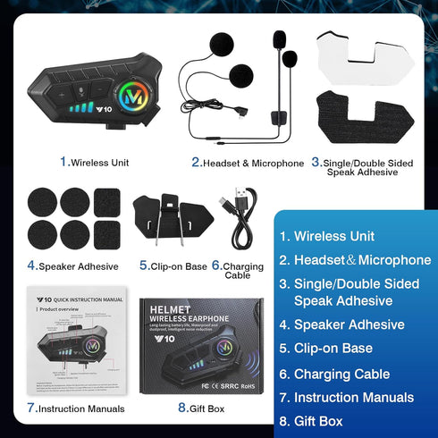 Motorcycle Helmet Speakers High Battery Life Helmet Headphone IPX6 Automatic Answer/Call Music Control/Intelligent Noise/Wake up Siri, 2 Different...
