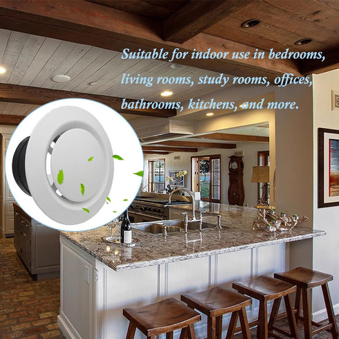 4'' ABS Round Vent Cover, Adjustable Air Vent for Indoor Use in Bedrooms, Living Rooms, Study Rooms, Offices, Bathrooms, Kitchens Ventilation (Whi...