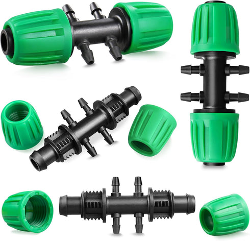 Barbed Tee 1/2 Inch to 1/4 Inch Irrigation Tubing: Locked Barbed Reducing Tee 6-way Adapter Anti-Drop Irrigation Fittings for Splitting 1/2" to 1/...