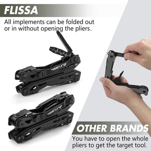 FLISSA 16-in-1 Stainless Steel Multi Tool, EDC Multitool with Pocket Knife, Pliers, Belt Clip and Oxford Sheath, Self-locking Utility Multi-Tool f...