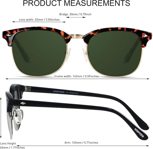 ANDWOOD Polarized Sunglasses for Men Women UV Protection Semi Rimless Sun glasses Classic Half Frame...
