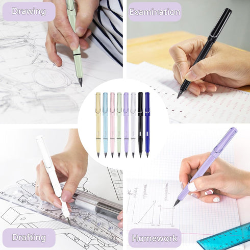 8pcs Infinity Pencil, Cute Everlasting Inkless Pencil with 8pcs Replacement Nibs, Sustainable Erasable Lapiz Infinito, Infinite Pen for Kids Stude...