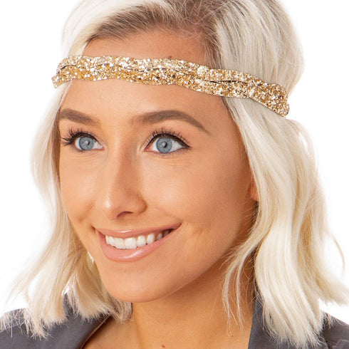Hipsy Women's Adjustable Cute Fashion Bling Glitter Headband Braid Hairband Multi Pack (3pk Gold/Black/Silver Braided Bling Glitter)...