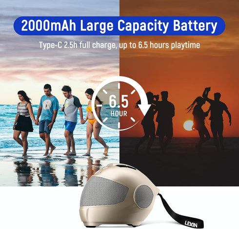 LEXIN Model S, Ultra-Portable Bluetooth Speaker, Helmet Style Small Wireless Speaker, Loud Stereo, Deep Bass, IPX4, Smart TWS Pairing for Home, Ou...
