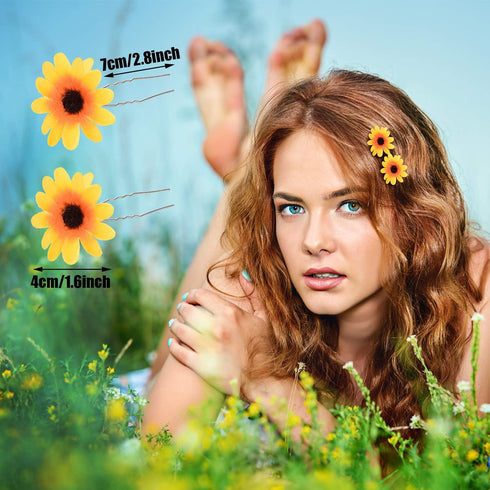 10 Pieces Sunflower Pendant Faux Pearl Chain Necklace Sunflower Charm Bracelet Earrings Ring Sunflower Hair Clip Sunflower Boho Headband Wreath fo...