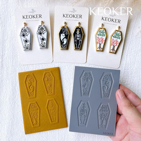 Keoker Polymer Clay Texture Sheets Halloween, Halloween Clay Texture Mat for Making Earrings Jewerly, Halloween Polymer Clay Earrings Tools (No. 4...