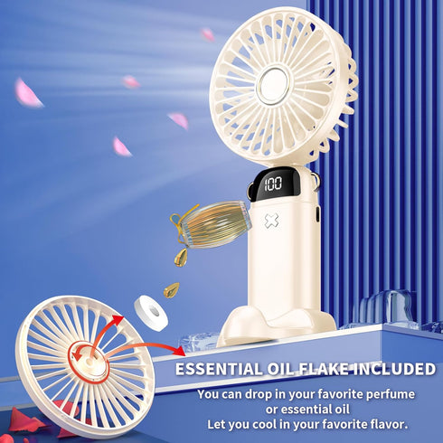 Portable Fan, Mini Handheld Personal Fan 4000mAh Rechargeable Battery Operated Desk Fan with Base, LED Display,5 Speeds Cooling Fan for Travel Cam...
