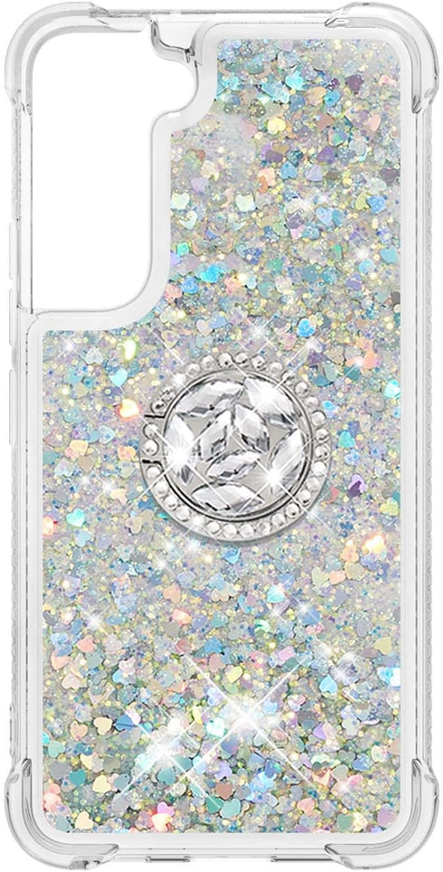 CCSmall for Samsung Galaxy S22 Plus Glitter Case with Ring Holder, Bling Sparkle Floating Liquid Soft TPU Cushion Fashion Girly Women Girls Clear ...