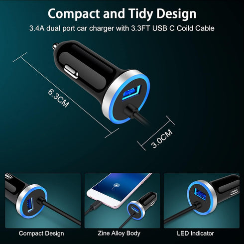 USB C Pixel 8 7a Car Charger,Fast Android Auto Phone Car Plug for Google Pixel 7 Pro Fold 6a 6 5a 5 4 XL,Cigarette Lighter Adapter Type C Coiled C...