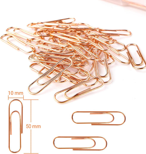 Rose Gold Paper Clips 200 pcs Smooth Finish Steel Wire Paperclips 50mm Medium Size for Document Organizing and Classifying Office Supplies (50mm R...