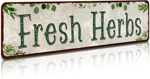 Fresh Herbs Metal Sign Country Farmhouse Home Gardener Tin Sign Decor Sign 4" x 16"...