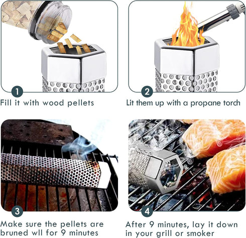 12'' Smoke Tube for Pellet Smoker, Premium Stainless Steel Pellet Smoker Tube Grill Accessories for All Grill or Smoker, Hot or Cold Smoking Gener...