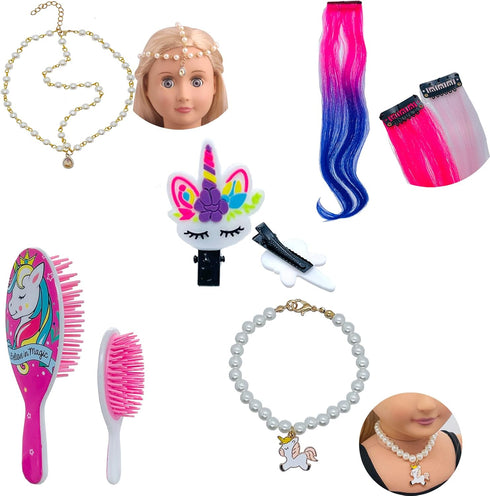 18 inch Doll Hair Accessories for American OG Girl Doll Hair Brush Rainbown Unicorn Kit Accessories Doll Hair Styling Head for Girls Gifts?No Doll...