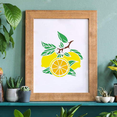 FINGERINSPIRE 6pcs Summer Lemon Stencils, 7.9x7.9 inch Lemon Painting Stencils for Farmhouse, Lemon Manor Welcome Template for Painting on Wood, W...