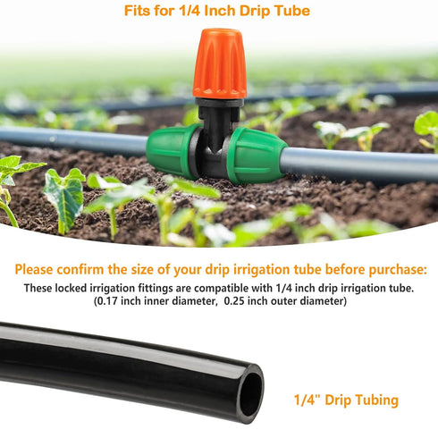 Drip Irrigation Fittings Kit for 1/4" Tubing, 65 Pcs Drip Line Lock Barbed Connectors for Drip Systems - 18 Couplings, 15 Tees, 12 End Caps,1 0 El...