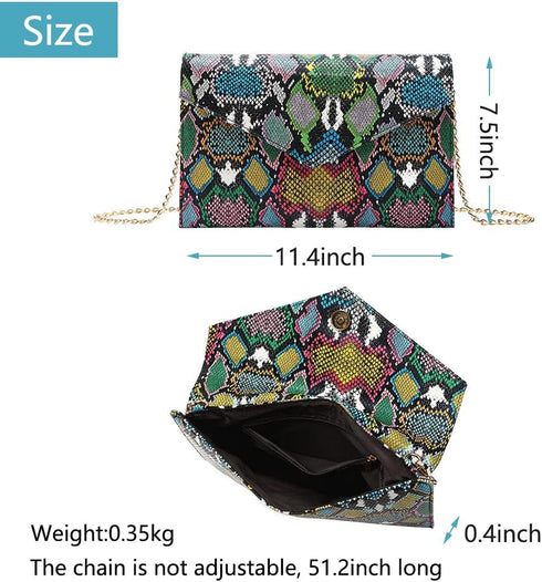 Snakeskin Pattern Envelope Clutch Colorful Handbag Evening Party Prom Chain Bag Big Women Shoulder Crossbody Bag...