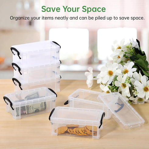 6 Pcs Mini Plastic Boxes, 5.5'' x 3'' x 1.8'' Small Clear Storage Containers with Locking Lids, Clear Plastic Organizers for Crafts, Stationery, J...