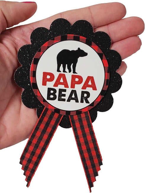 Papa Bear Daddy to Be Pin Buffalo Plaid Baby Shower for dad to wear at Gender Reveal, Red & Black Pin, Baby Sprinkle...
