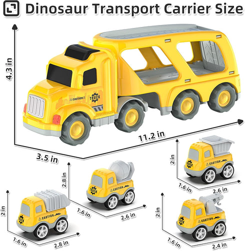 Trucks Cars Toys for 3 4 5 6 7 Year Old Boy Toddler, 5 in 1 Carrier Transport City Vehicles Toys with Light Sound, Christmas Birthday Gift for Tod...