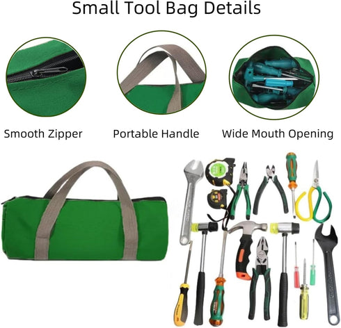 12 Inch Canvas Tool Bag, Wide Mouth Tool Storage Bag, Large Capacity Tool Tote Bag for Electricians, Power Tool Organizer Bag Pouch, Small Tool Ba...